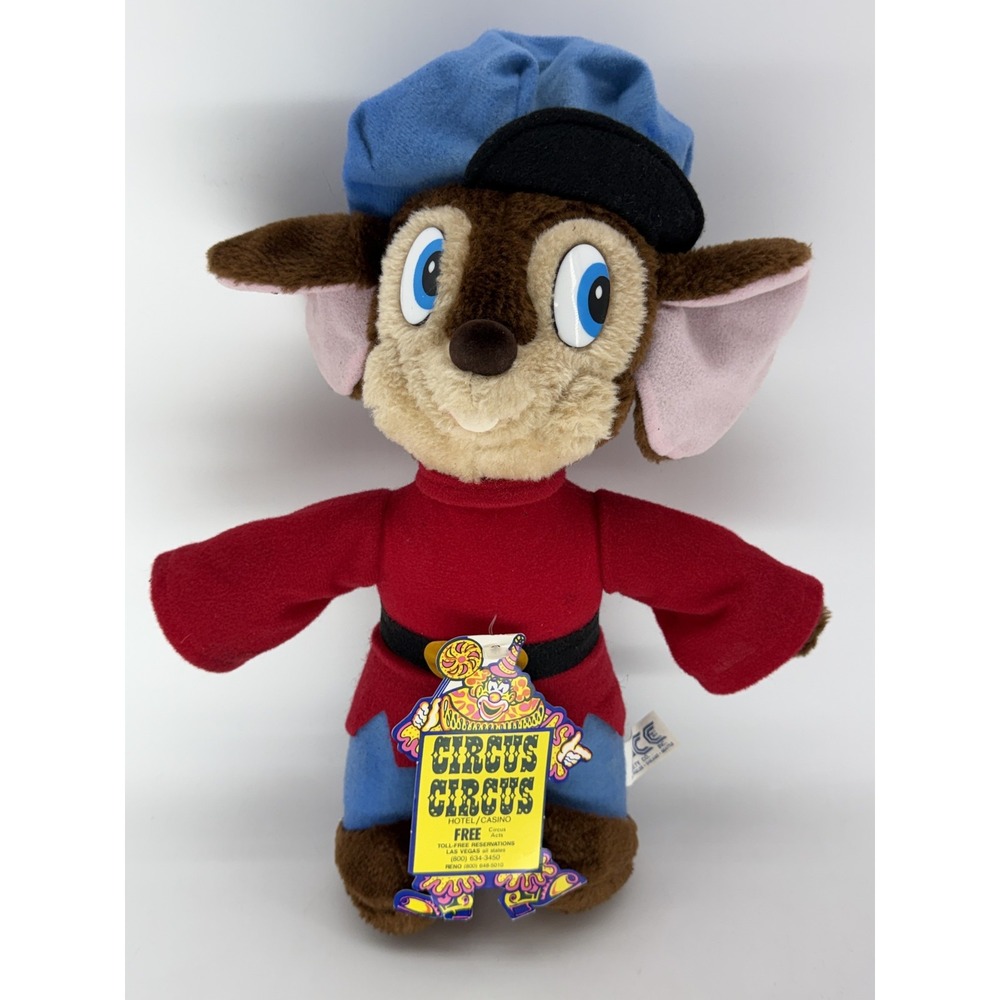 ACE NOVELTY CO. 1990s Fievel Mousekewitz Plush Toy Brown/Red/Blue Inch Stuffed